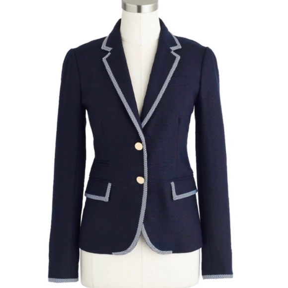 J. Crew Jackets & Blazers - J Crew Collection Schoolboy Linen Tipped Navy Blazer